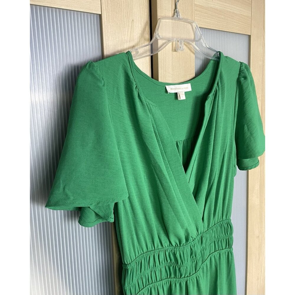 Monteau‎ Los Angeles Kelly Green Puff Sleeve Dress Women’s Sz S Beach Casual - Picture 2 of 4